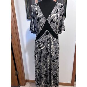 KSL Karin Stevens Plus Size 20W Black & White Floral Faux Wrap Midi Dress